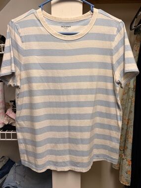 Old Navy Light Blue & White Striped Short Sleeve Crew T-Shirt